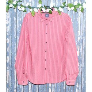 Armani Exchange A/X Men's Salmon Shirt Size L Snap Button Up LS Collar Striped